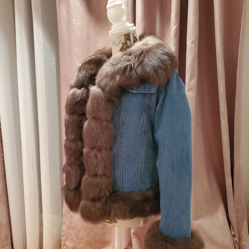 Denim jacket with natural fur